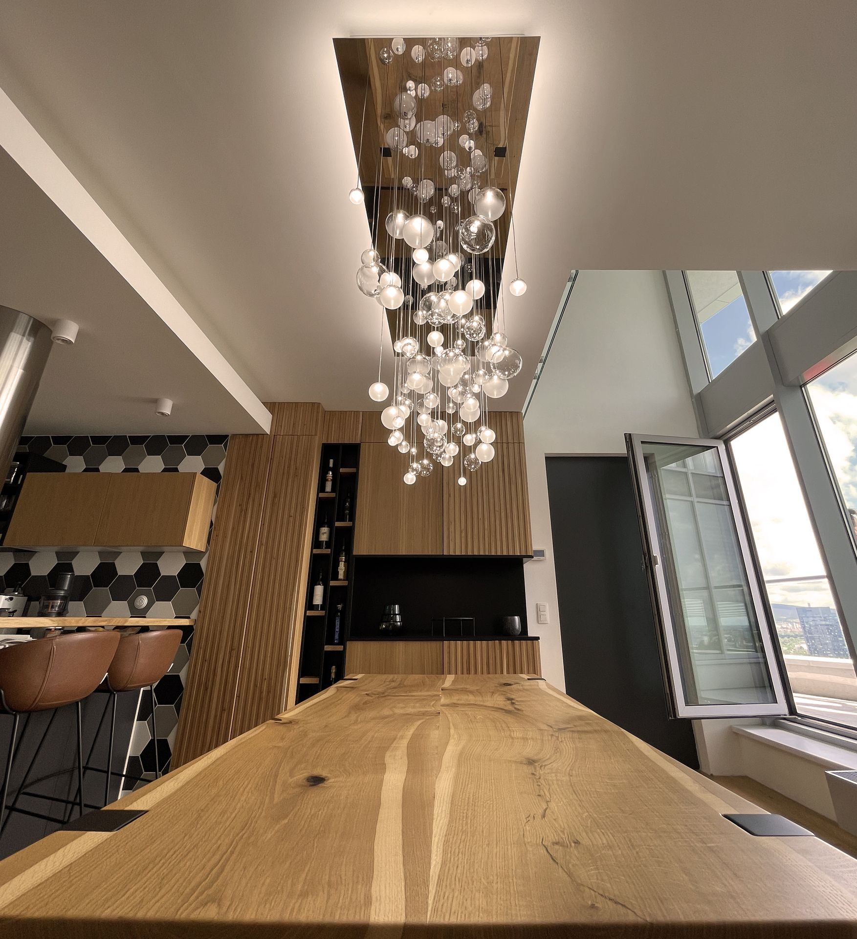 Luxury private appartment LED lighting with CCT adjustable chandelier with hand blown glass