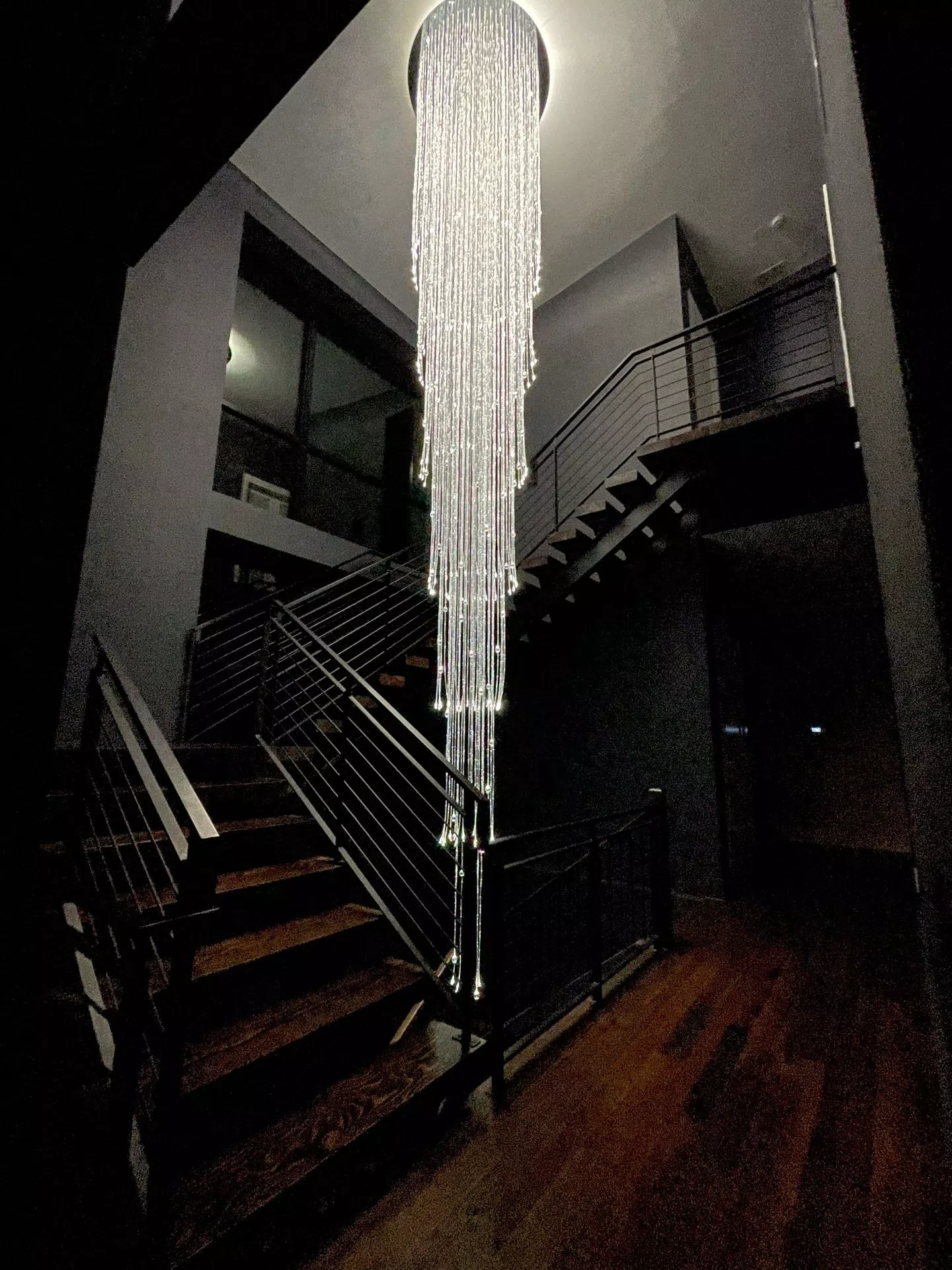 EYWA fibre optic modern chandelier multiple level tall custom made light