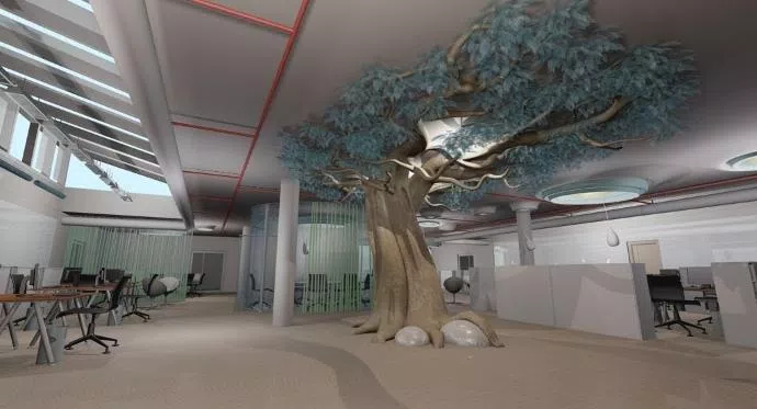 3D rendered visual of the sculpture in office