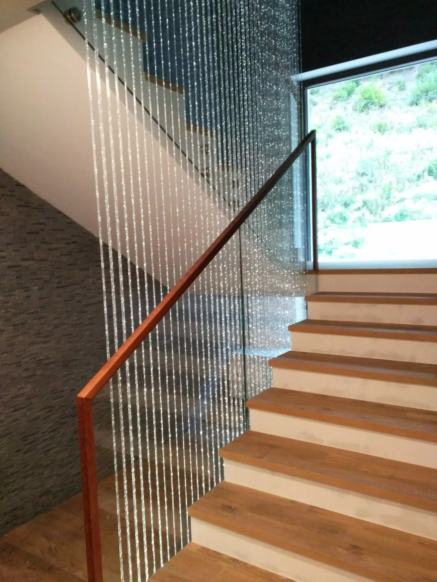 Fiber curtain while walking up the stairs