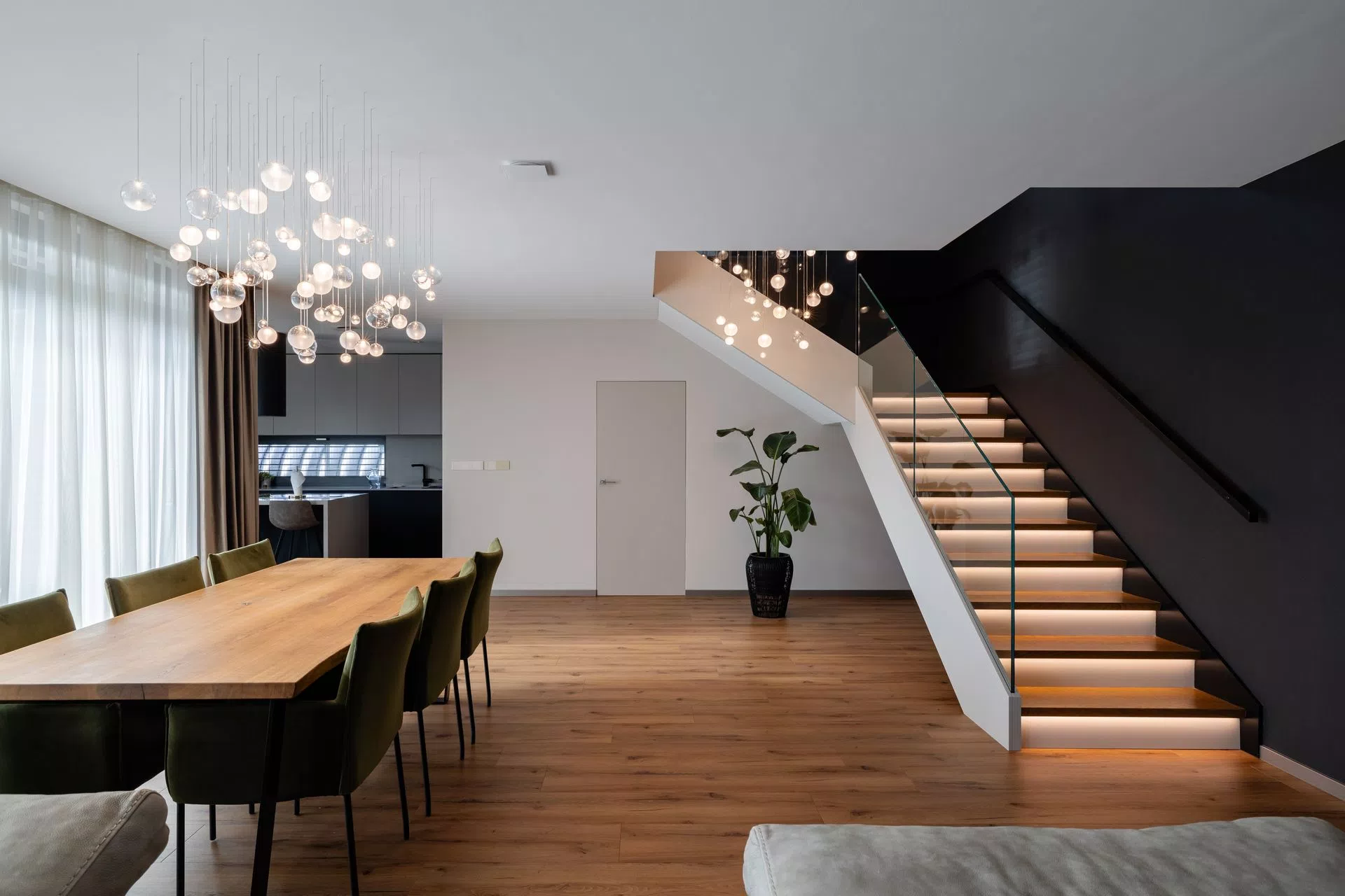 Dining room LED custom made chandelier with staircase chandelier