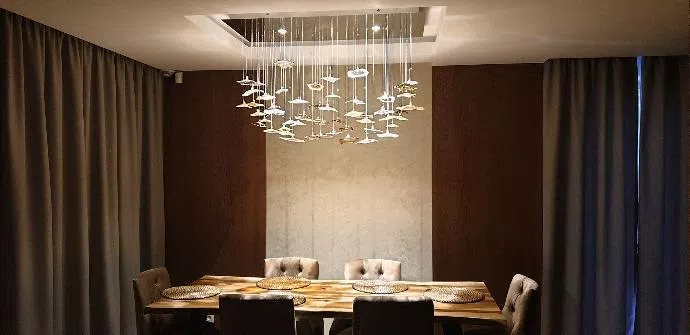 Infinito is fibre optic chandelier ideal for dinning room table