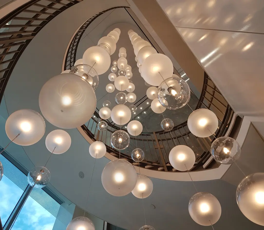 Massive modular LED power chandelier in Singapore office building