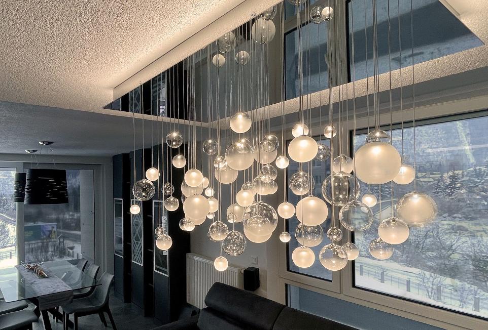 LURE LED glass ball chandelier in livingroom