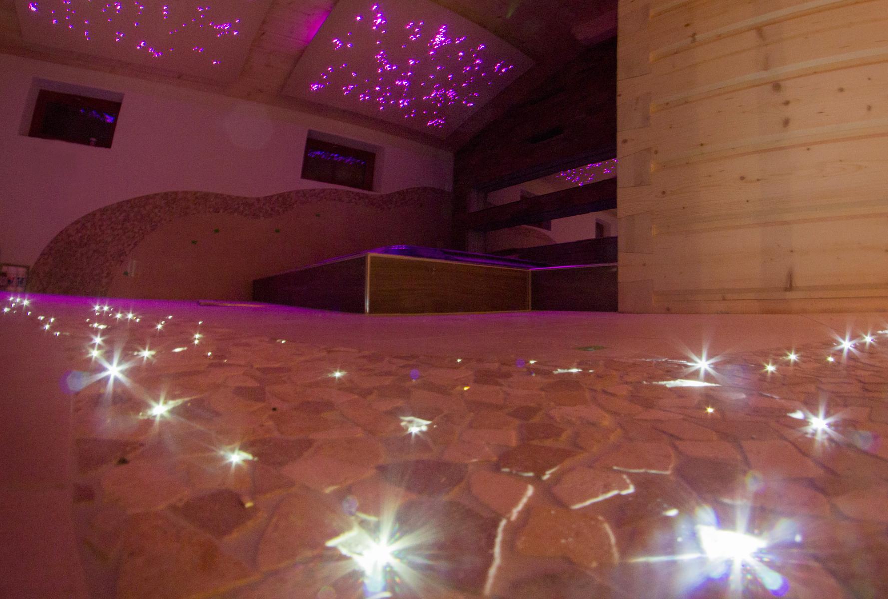 Red colour fibre optic ceiling lighting and fibre optic starry sky effect in the floor