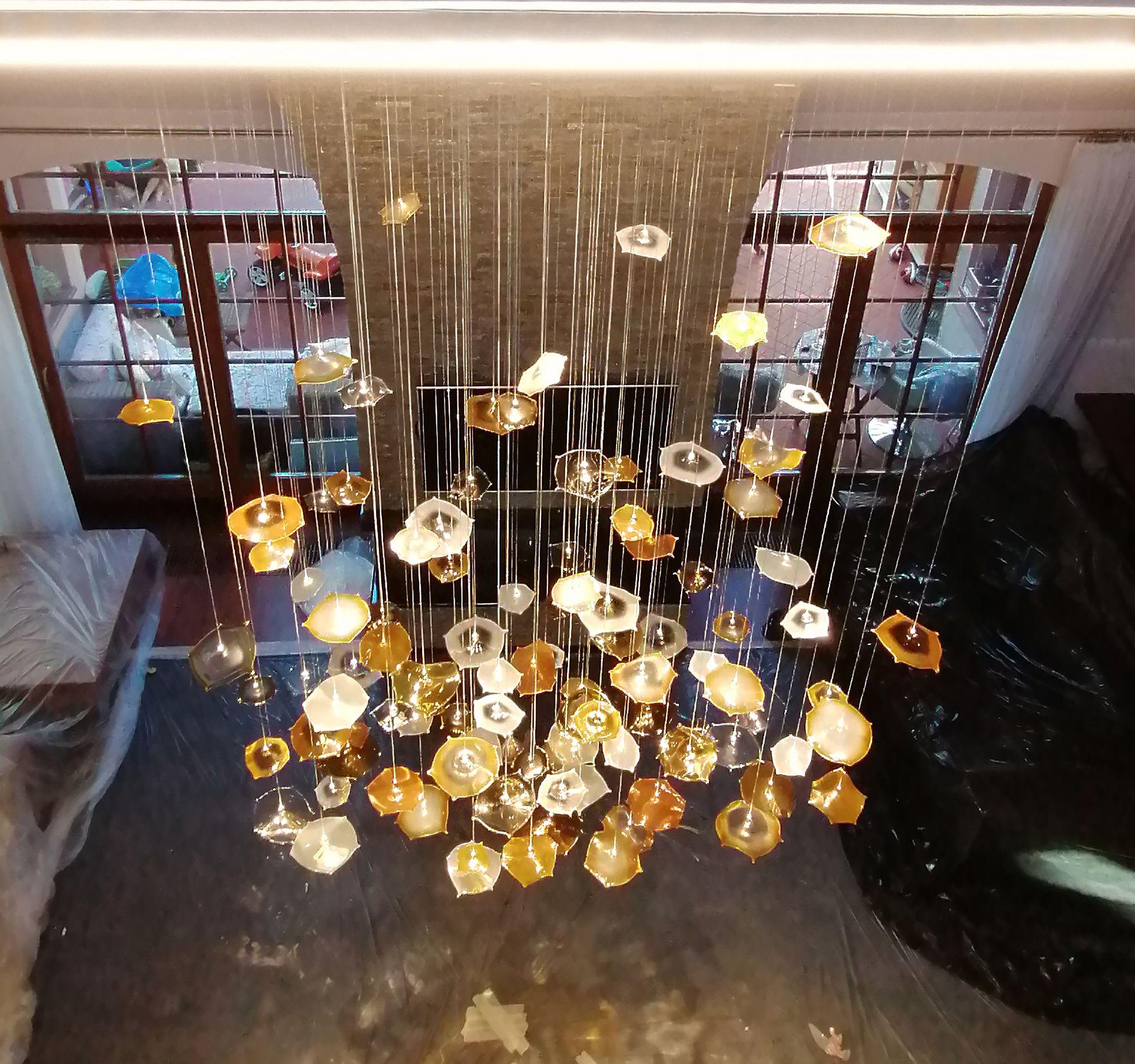 Fibre optic chandelier when viewed from top, indirect lighting is oN