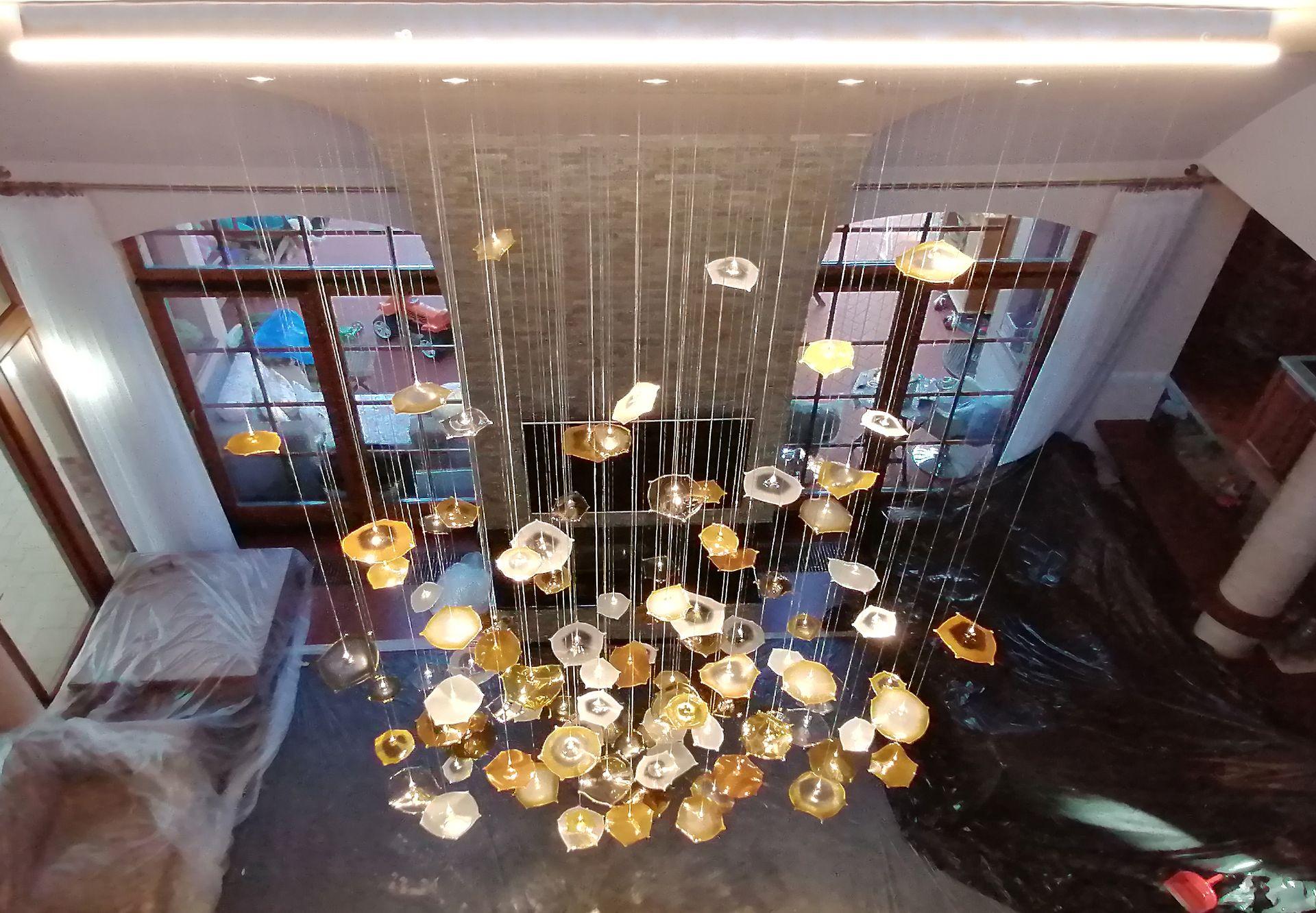 this is how fibre optic chandelier with indirect soft LED lighting looks like from second floor