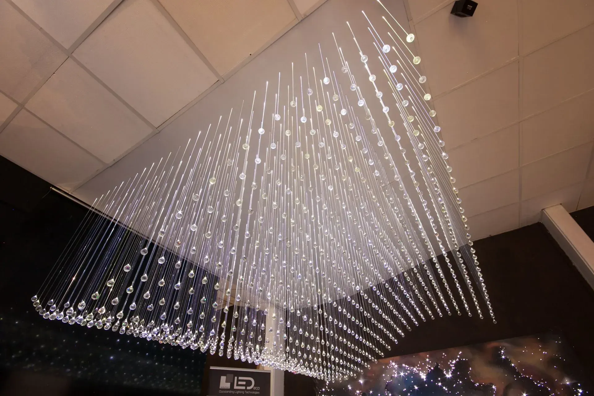 RHEA modern crystall chandelier by FOSALI with fibre optics showroom