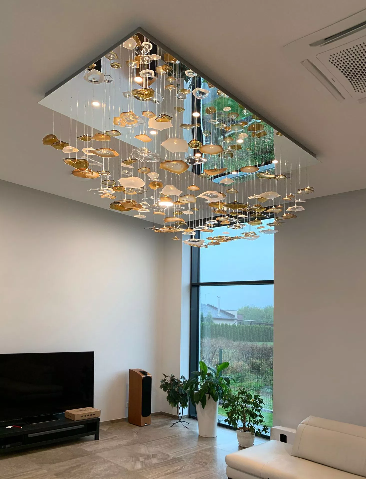 Fibre optic chandelier in livingroom during daylight