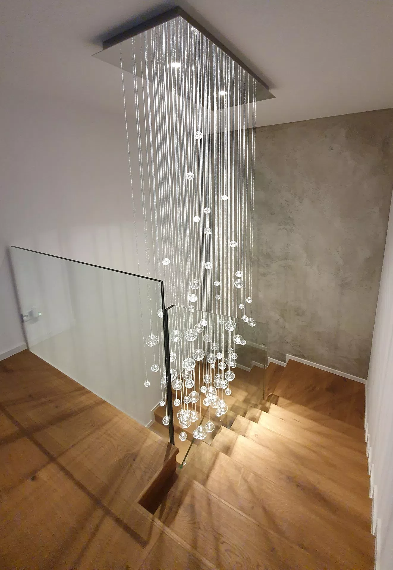 Aquila is fibre optic chandelier suitable for high places such as staircase,. Its powerfull downlights allow for main lighting